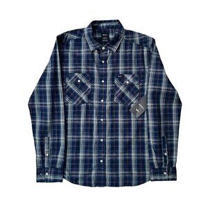 New RVCA Pearl Snap Flannel Plaid Long Sleeve Button Up Shirt Mens Sz Small NWT